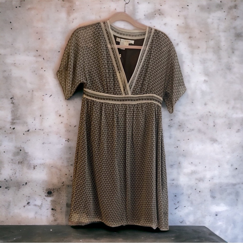Studio M Brown and Cream Silk Lined Midi Dress